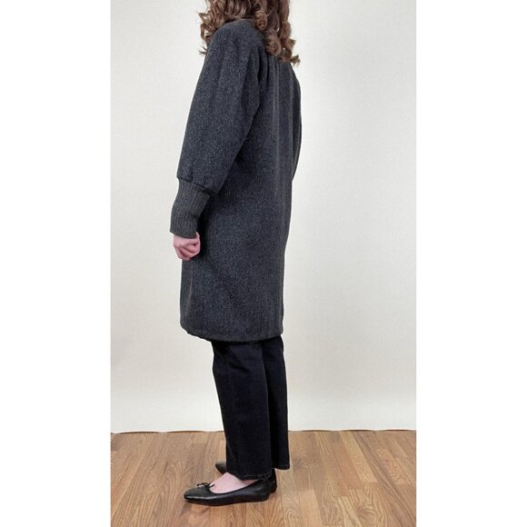 Vintage 80s Parisian Wool Peacoat Jacket Puff Sleeve Long Cuffs French Pea Coat - Picture 4 of 10